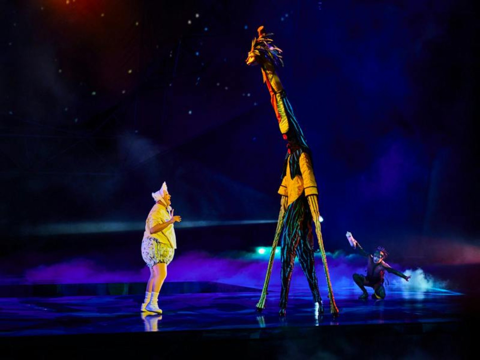 Mystère stilt character performing at TI Las Vegas