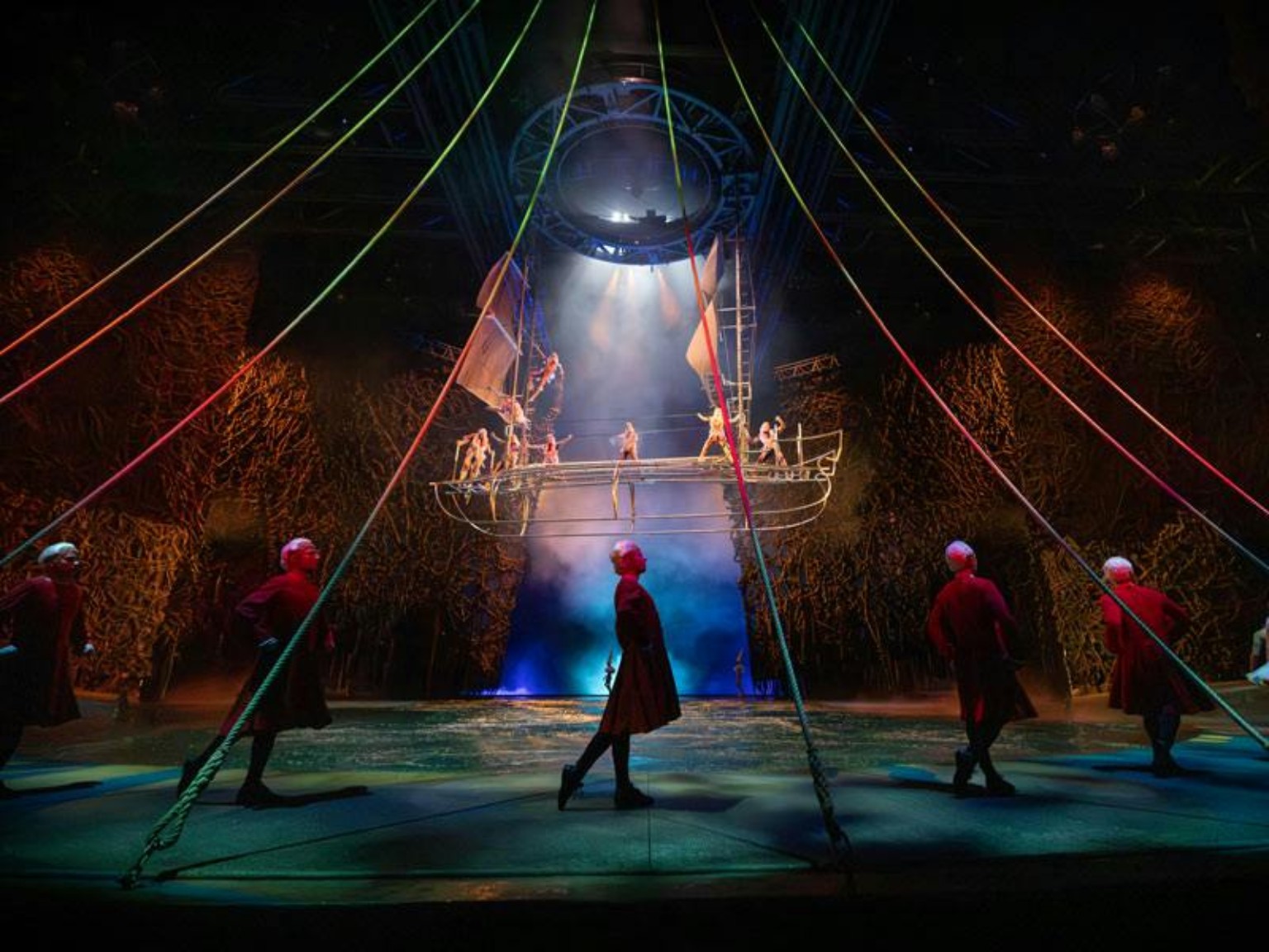 Aerial ship sequence during O by Cirque du Soleil at Bellagio Las Vegas