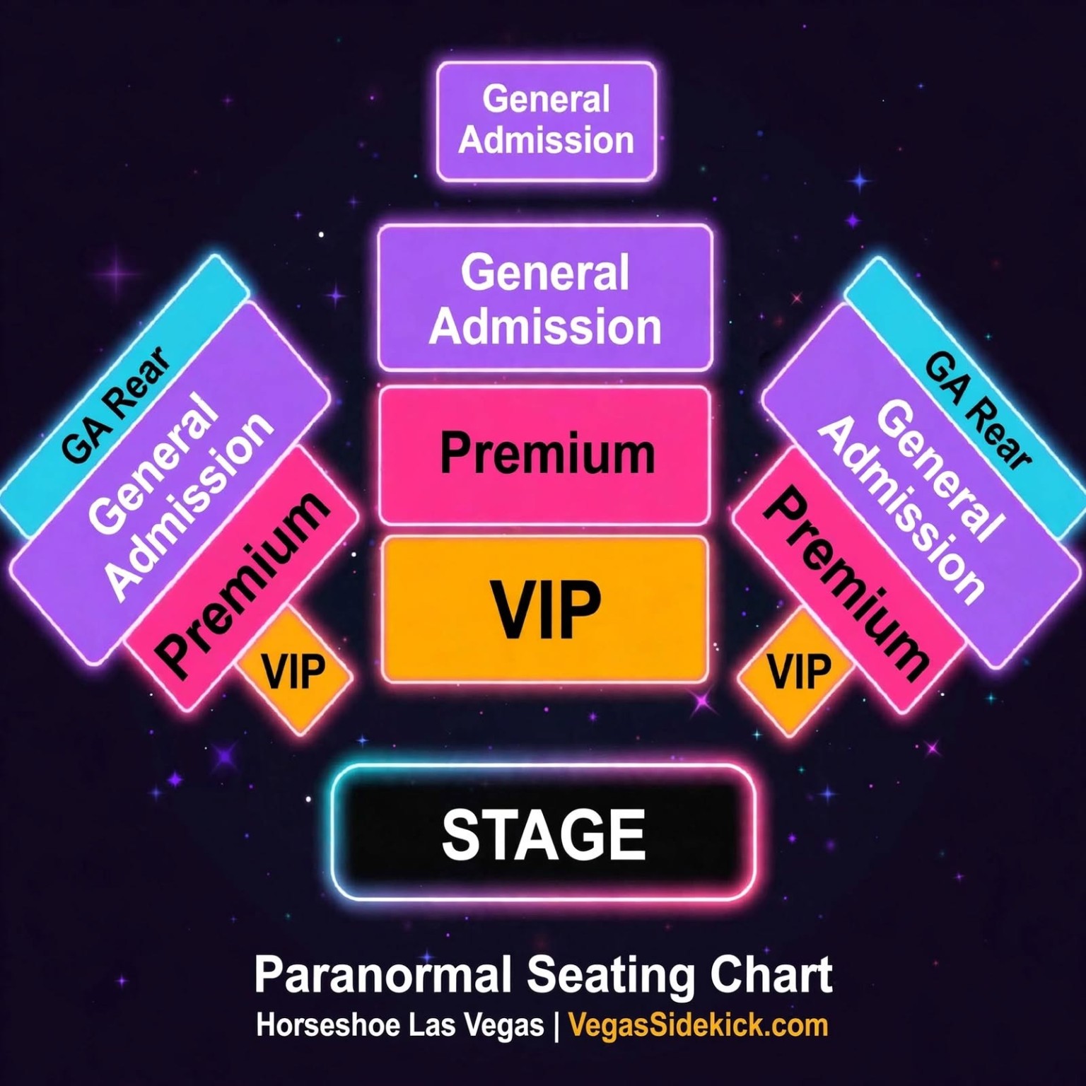 Paranormal seating chart at Horseshoe showing VIP, Premium, General Admission and GA Rear