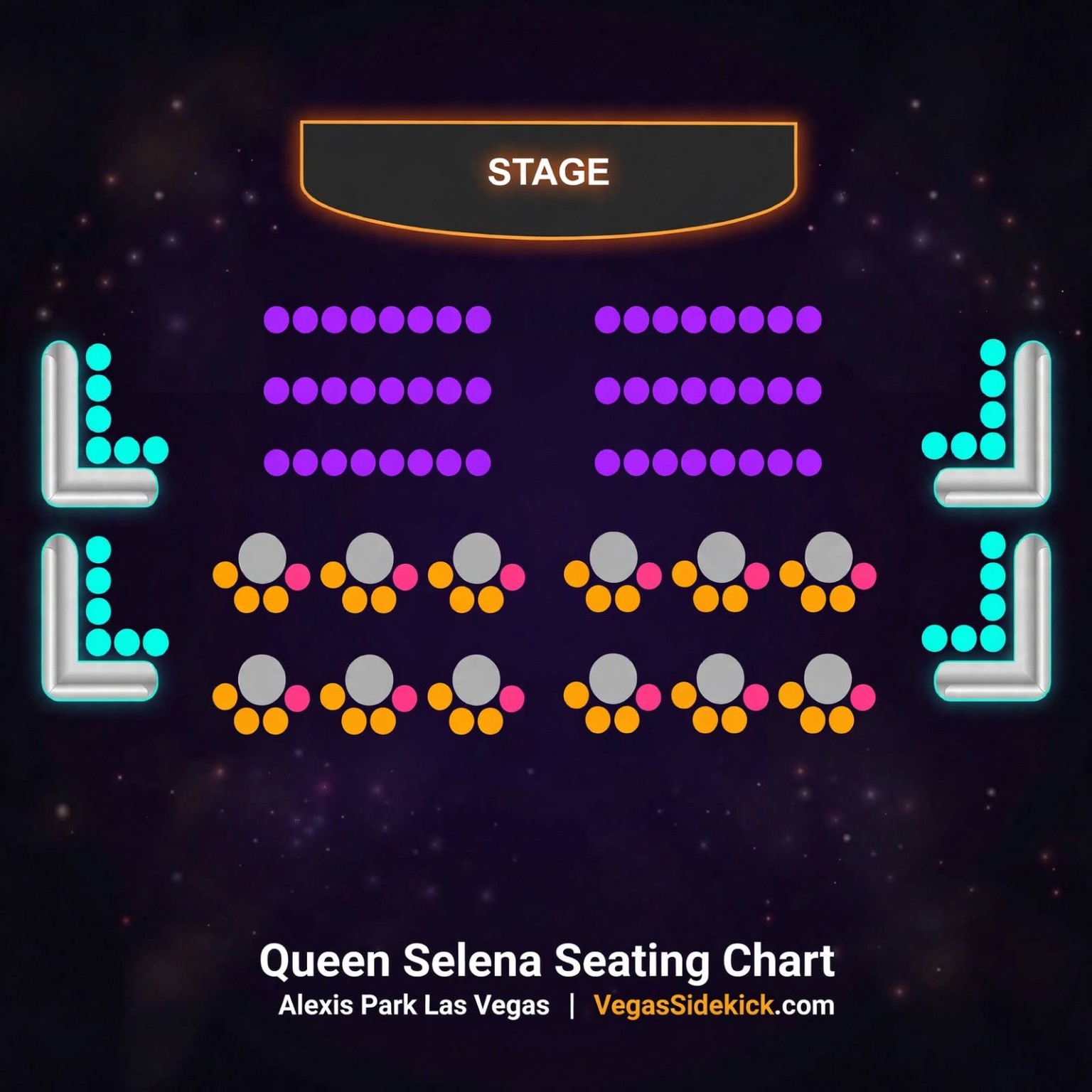 Queen Selena seating chart at Alexis Park Las Vegas